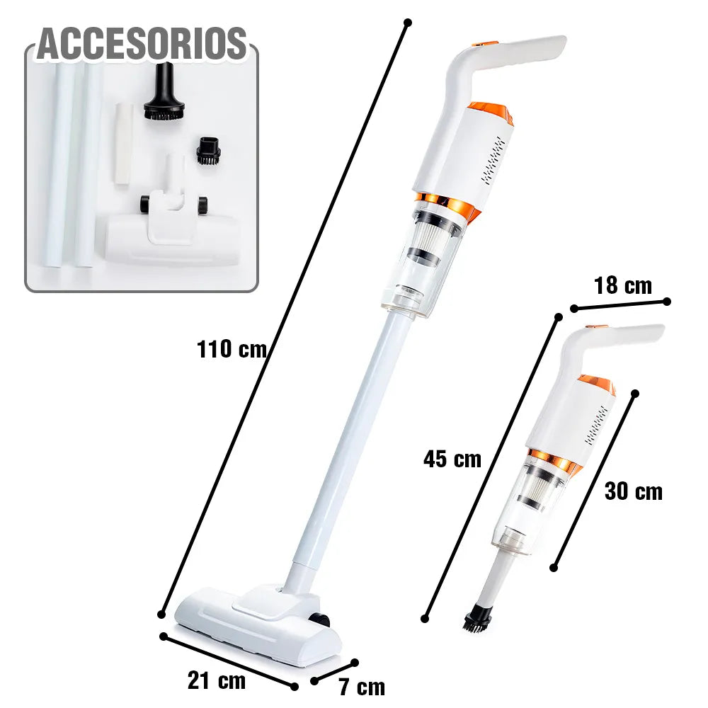 La aspiradora de mano vertical inalámbrica 3 en 1 es la solución perfecta para mantener tu hogar limpio y ordenado. Su diseño versátil te permite usarla como aspiradora vertical, de mano o escoba, adaptándose a todas tus necesidades de limpieza.